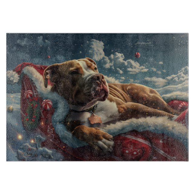 Pitbull Dog Christmas Festive Cutting Board (Front)