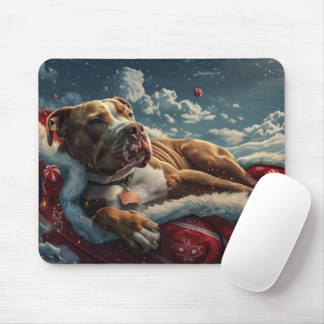 Pitbull Dog Christmas Festive Mouse Pad (With Mouse)