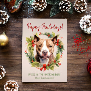 Pitbull Dog Christmas Happy Pawlidays Howlidays Holiday Card