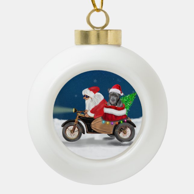 Pitbull Dog Christmas Santa Claus  Ceramic Ball Christmas Ornament (Front)
