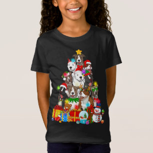 Pitbull Dog Christmas Tree Lights Funny Dog Lovert T-Shirt