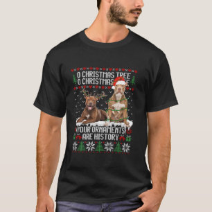 Pitbull Dog Christmas Tree Lights Puppy Dog Lover T-Shirt