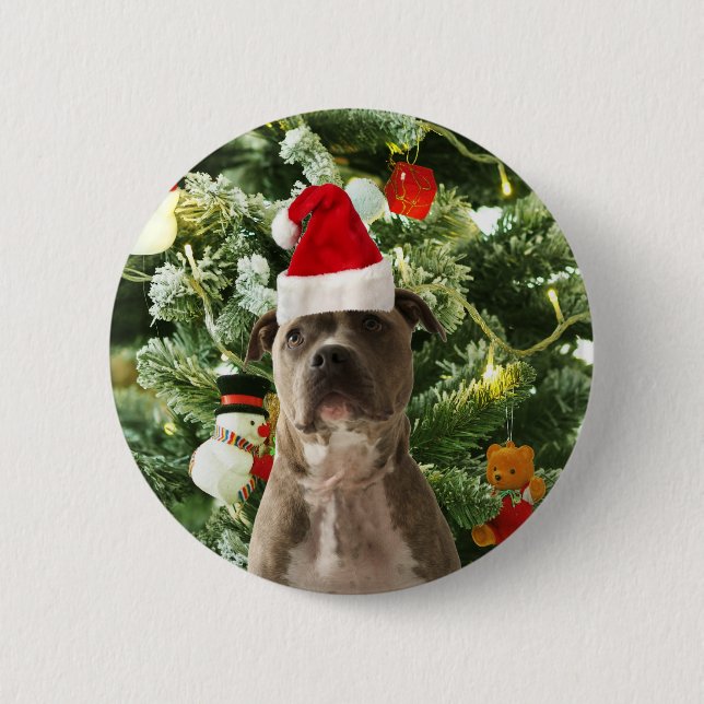 Pitbull Dog Christmas Tree Ornaments Snowman 6 Cm Round Badge (Front)