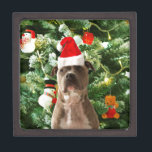 Pitbull Dog Christmas Tree Ornaments Snowman Keepsake Box<br><div class="desc">Pitbull Dog Christmas Tree Ornaments Snowman Doormat.Cute Pitbull Dog with Christmas Tree Ornaments Snow Man in background.</div>