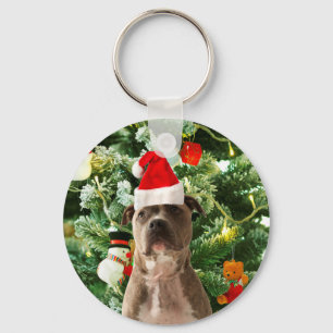 Pitbull Dog Christmas Tree Ornaments Snowman Key Ring