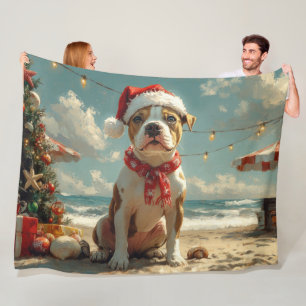 Pitbull Dog Christmas Vintage Beach Fleece Blanket