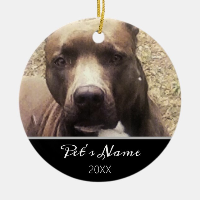 Pitbull Dog Custom Pet Photo Christmas Ceramic Tree Decoration (Front)