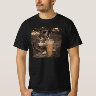 Pitbull Dog Drinking Iced Coffee Animal Dog Lover T-Shirt