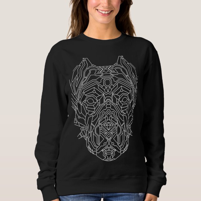 Pitbull Dog Geometric Head White Lines Sweatshirt (Front)
