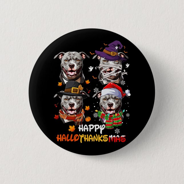 Pitbull Dog Hallothanksmas Halloween Thanksgiving  6 Cm Round Badge (Front)