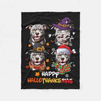 Pitbull Dog Hallothanksmas Halloween Thanksgiving  Fleece Blanket