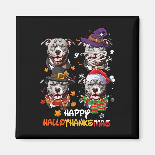 Pitbull Dog Hallothanksmas Halloween Thanksgiving  Magnet (Front)