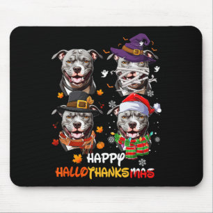 Pitbull Dog Hallothanksmas Halloween Thanksgiving Mouse Pad