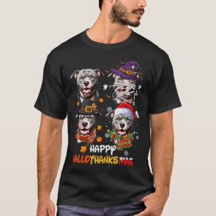 Pitbull Dog Hallothanksmas Halloween Thanksgiving T-Shirt
