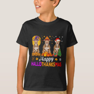 Pitbull Dog Halloween Christmas Hallothanksmas 1 T-Shirt
