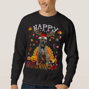 Pitbull Dog Happy Hallothanksmas Halloween Thanksg Sweatshirt