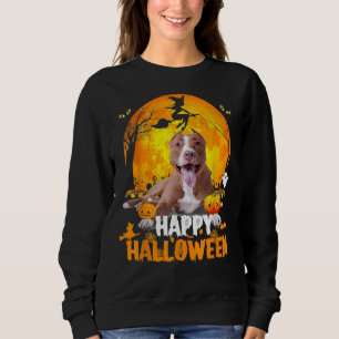 Pitbull Dog Happy Halloween Day With The Moon And Sweatshirt