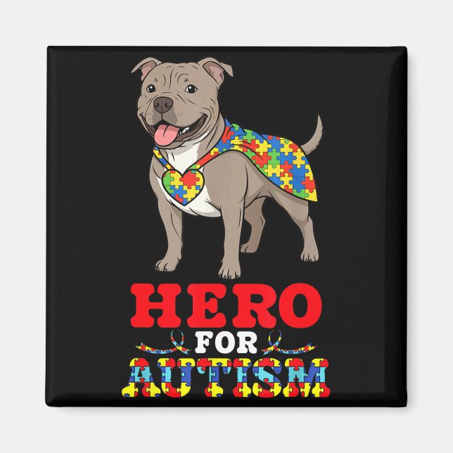 Pitbull Dog Hero For Autism Awareness Accept Suppo Magnet (Front)