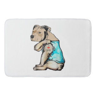Pitbull Dog I Love Dad Tattoo Funny Family Bath Mat