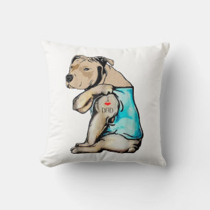 Pitbull Dog I Love Dad Tattoo Funny Family Cushion