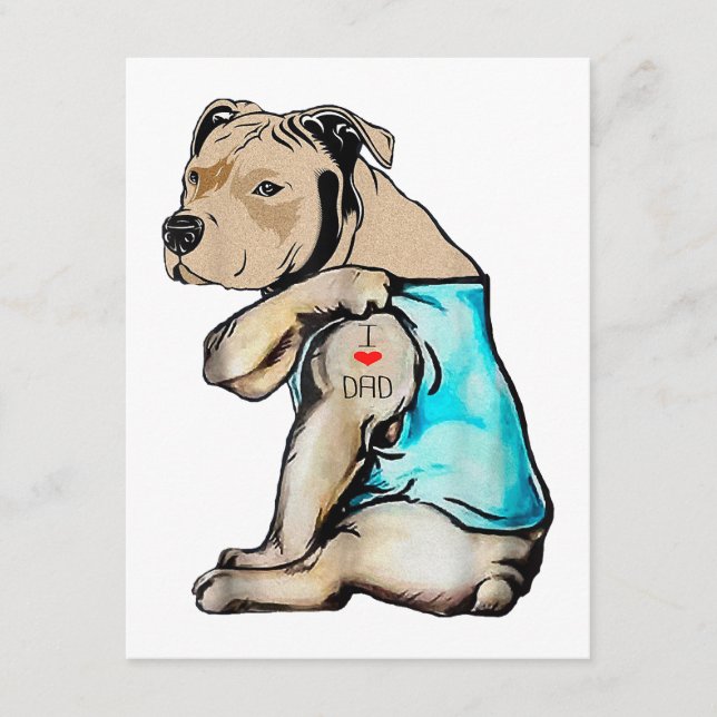 Pitbull Dog I Love Dad Tattoo Funny Family Enclosure Card (Front)