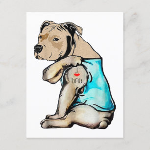 Pitbull Dog I Love Dad Tattoo Funny Family Enclosure Card