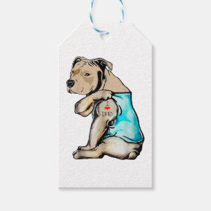 Pitbull Dog I Love Dad Tattoo Funny Family Gift Tags