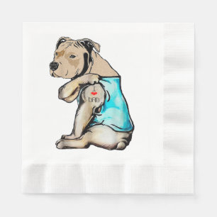 Pitbull Dog I Love Dad Tattoo Funny Family Napkin