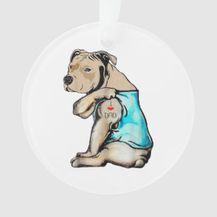Pitbull Dog I Love Dad Tattoo Funny Family Ornament