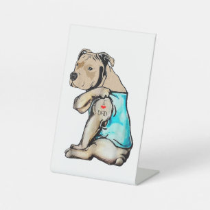 Pitbull Dog I Love Dad Tattoo Funny Family Pedestal Sign