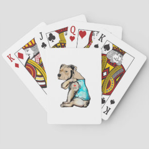 Pitbull Dog I Love Dad Tattoo Funny Family Playing Cards