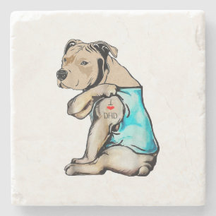 Pitbull Dog I Love Dad Tattoo Funny Family Stone Coaster