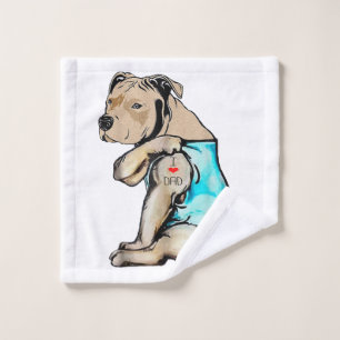 Pitbull Dog I Love Dad Tattoo Funny Family Wash Cloth