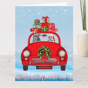 Pitbull Dog In Car With Santa Claus Card