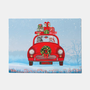 Pitbull Dog In Car With Santa Claus Doormat