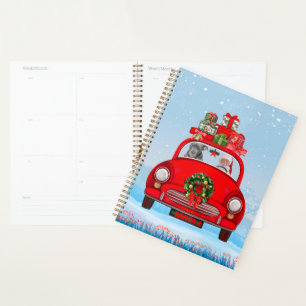 Pitbull Dog In Car With Santa Claus Planner