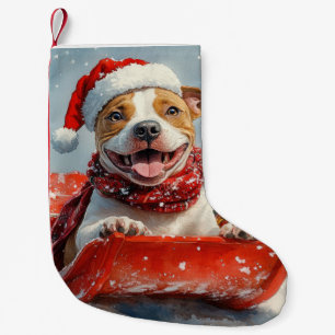 Pitbull Dog in Sledge Let it Snow Christmas Small Christmas Stocking