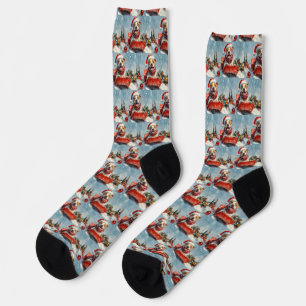 Pitbull Dog in Sledge Let it Snow Christmas Socks