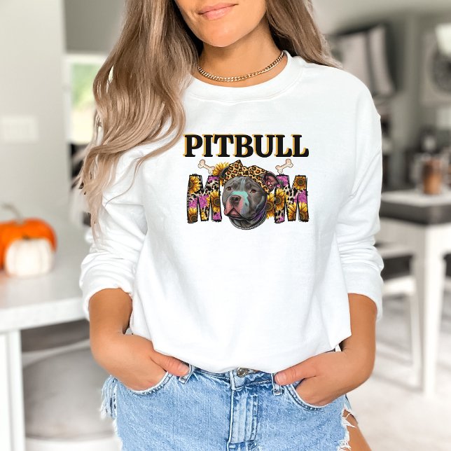 Pitbull Dog Mama Leopard Print Sunflowers  Sweatshirt (Creator Uploaded)