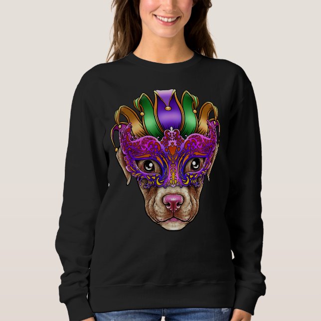 Pitbull Dog Mardi Gras Mask Jester Hat Pit Bull Pu Sweatshirt (Front)