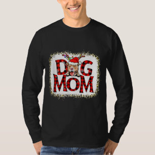 Pitbull Dog Mum Buffalo Plaid Xmas Pajama Reindeer T-Shirt