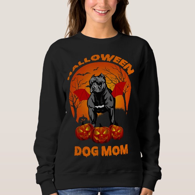 Pitbull Dog Mum Pitbull Bat Pumpkin Horror Sweatshirt (Front)