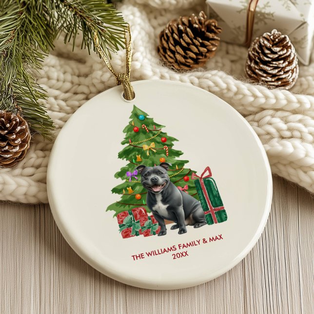 Pitbull Dog Personalised Christmas Ceramic Tree Decoration (Creator Uploaded)