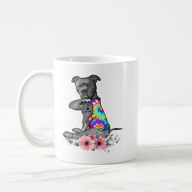 Pitbull Dog Pitbull Dog Tattoo I Love Mum Mothers  Coffee Mug (Left)
