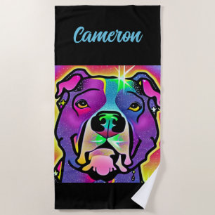 Pitbull Dog Pop Art Personalised Beach Towel