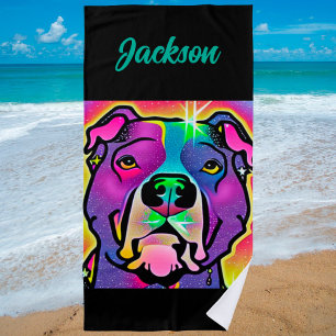 Pitbull Dog Pop Art Personalised   Beach Towel