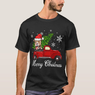 Pitbull Dog Riding Red Truck Christmas Decorations T-Shirt