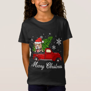 Pitbull Dog Riding Red Truck Christmas Decorations T-Shirt
