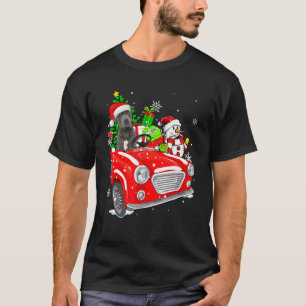 Pitbull Dog Santa Hat Red Car Christmas T-Shirt
