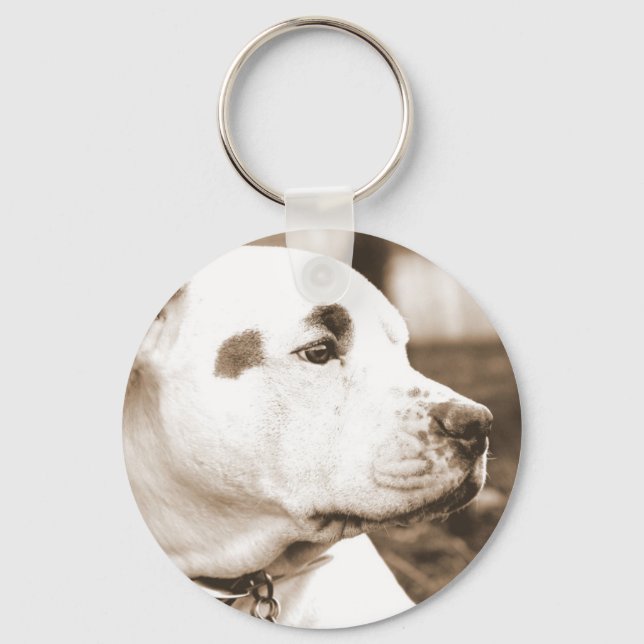 pitbull dog sepia colour hate deed not breed key ring (Front)